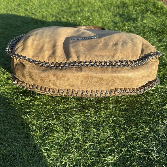 Michael Michael Kors Purse Leather Hobo Taupe Braided Chain Shoulder Bag - Picture 6 of 16